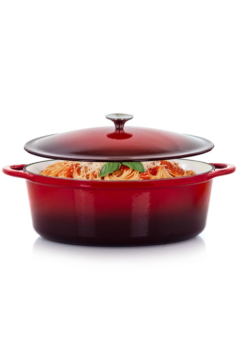 7 Quarts Oval Enameled Cast Iron Casserole, Main, color, Red