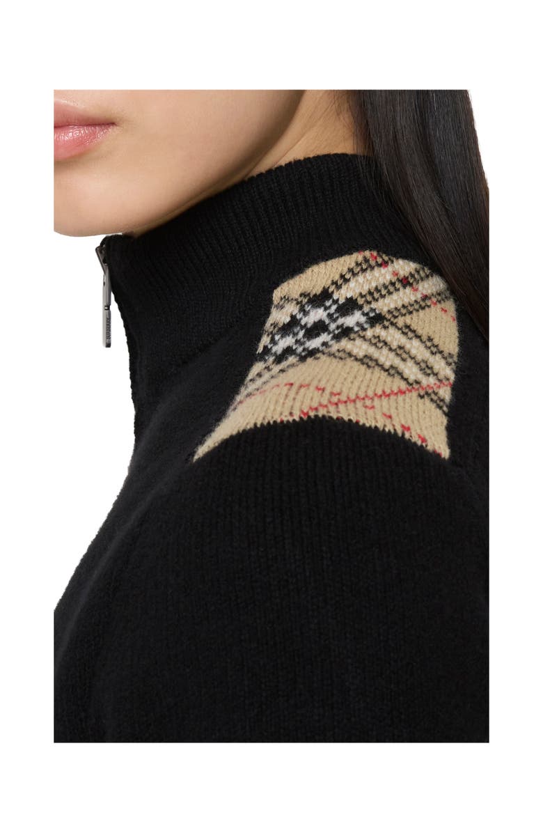 Burberry Check Patch Wool Cashmere Cardigan, Alternate, color, Black