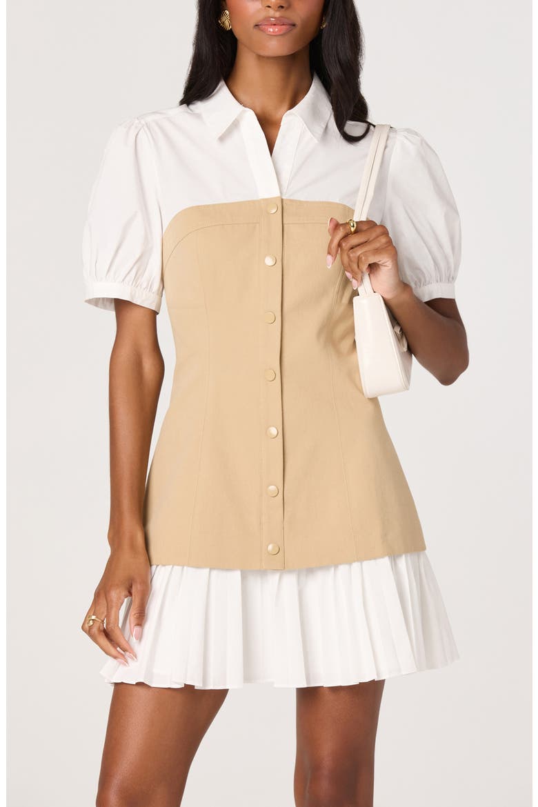 Joseline Colorblock Shirtdress, Alternate, color, WHITE TAN