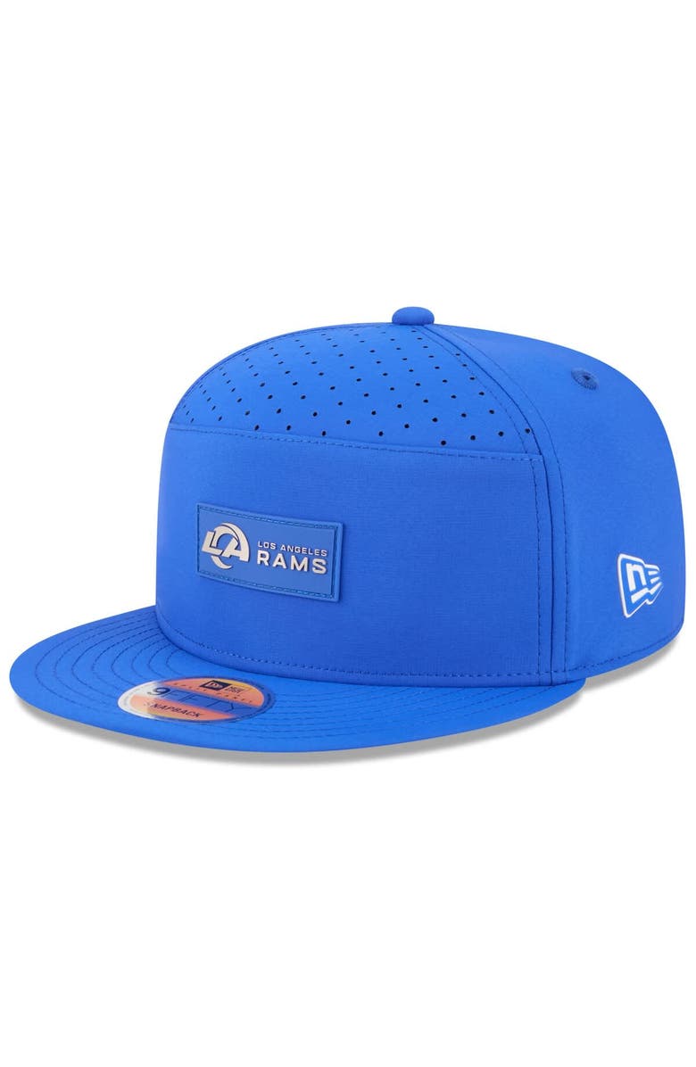 New Era Men's New Era Royal Los Angeles Rams 2025 Sideline Split Panel 9FIFTY Snapback Hat, Main, color,