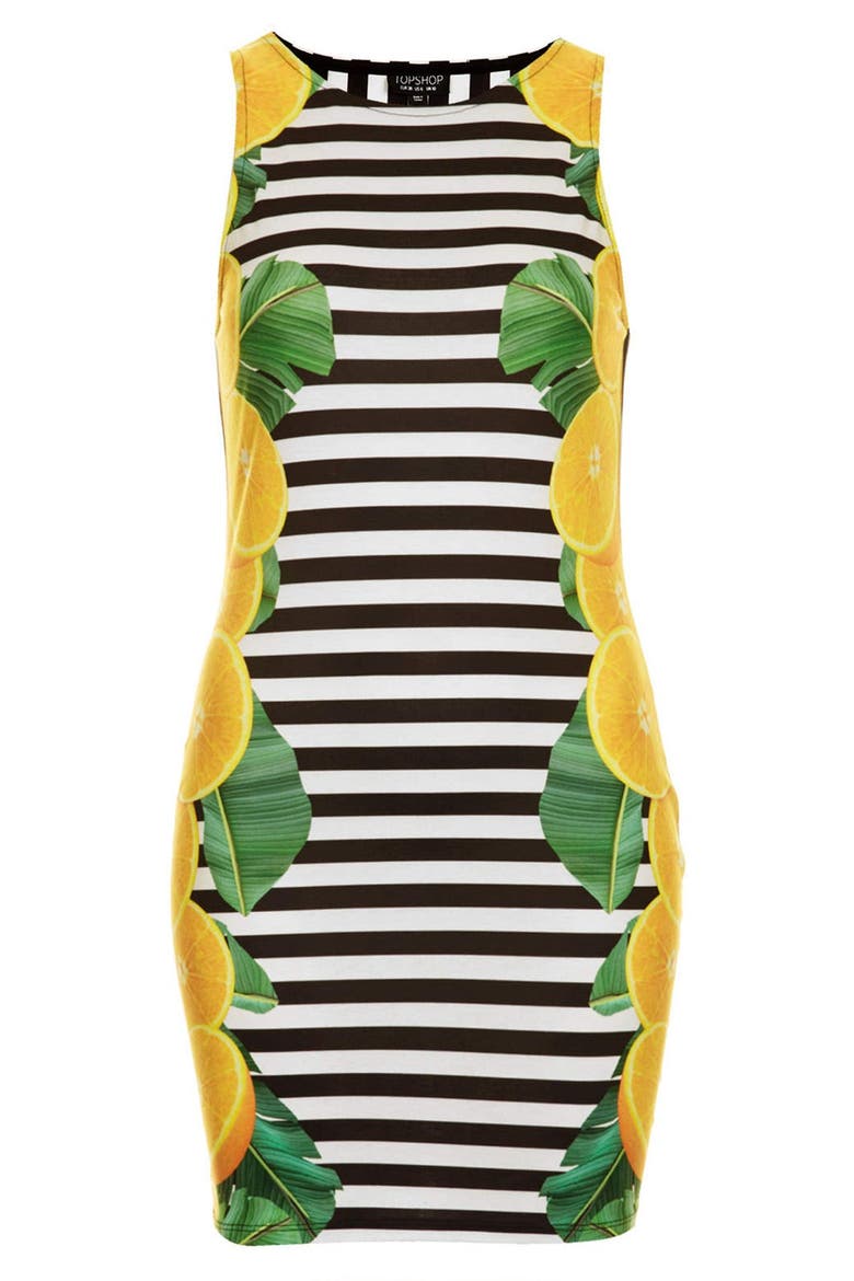 Lemon Stripe Print Body-Con Dress, Alternate, color, YELLOW