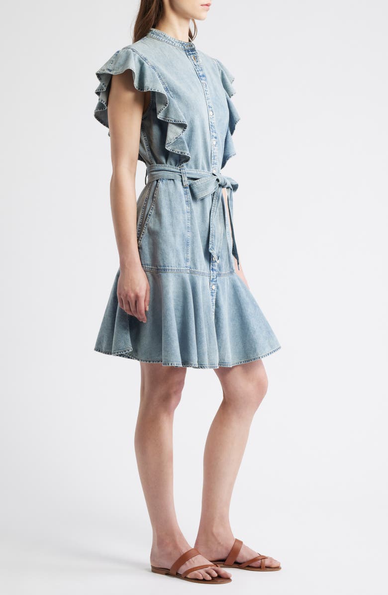 Lauren Ralph Lauren Flutter Sleeve Belted Denim Minidress, Alternate, color, Alicia Wash
