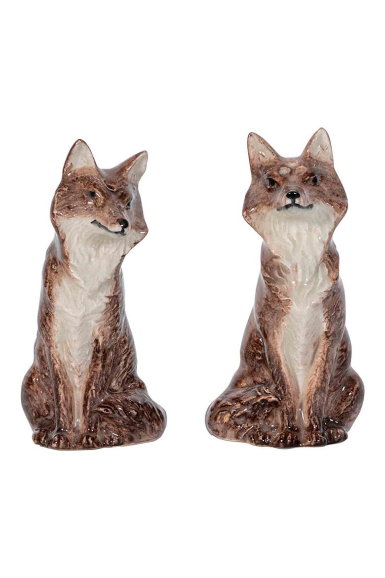 Clever Creatures Fox Salt & Pepper Shaker Set, Main, color, WALNUT