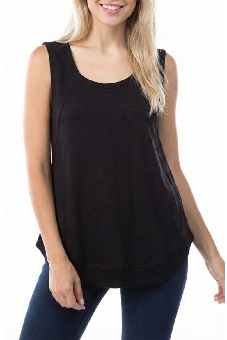 Curve Hem Cotton Tank, Main, color, BLACK