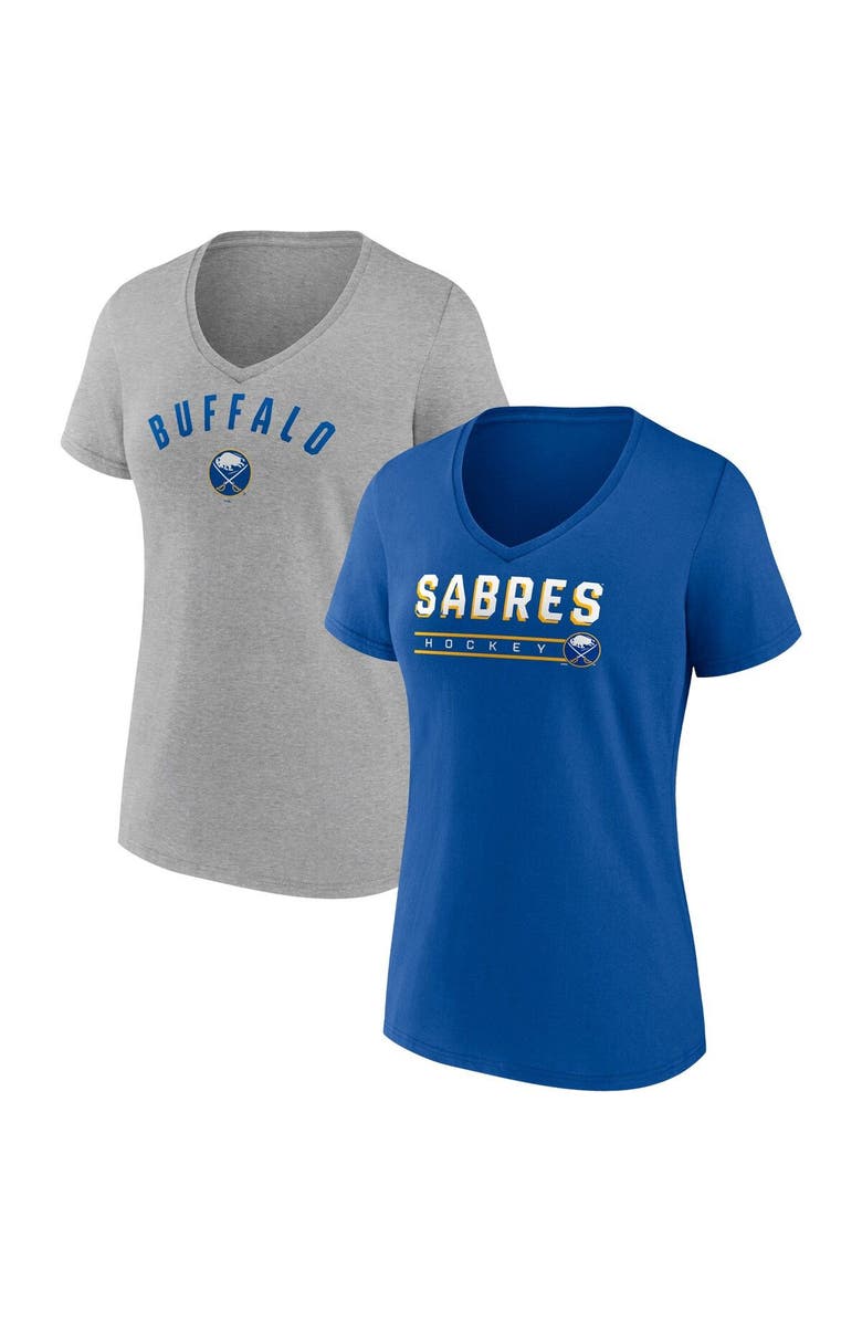 FANATICS Women's Fanatics Branded Royal/Heathered Gray Buffalo Sabres 2-Pack V-Neck T-Shirt Set, Main, color, 
