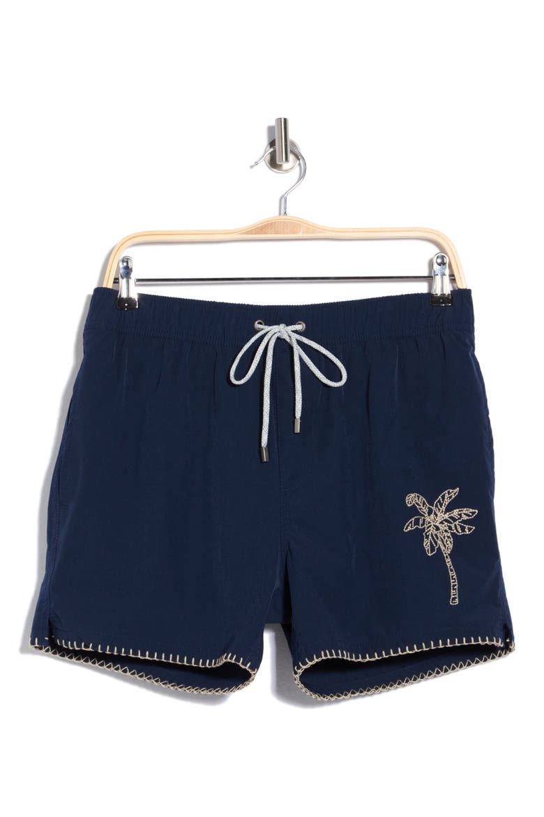 Embroidered Palm Volley Swim Shorts, Alternate, color, NAVY