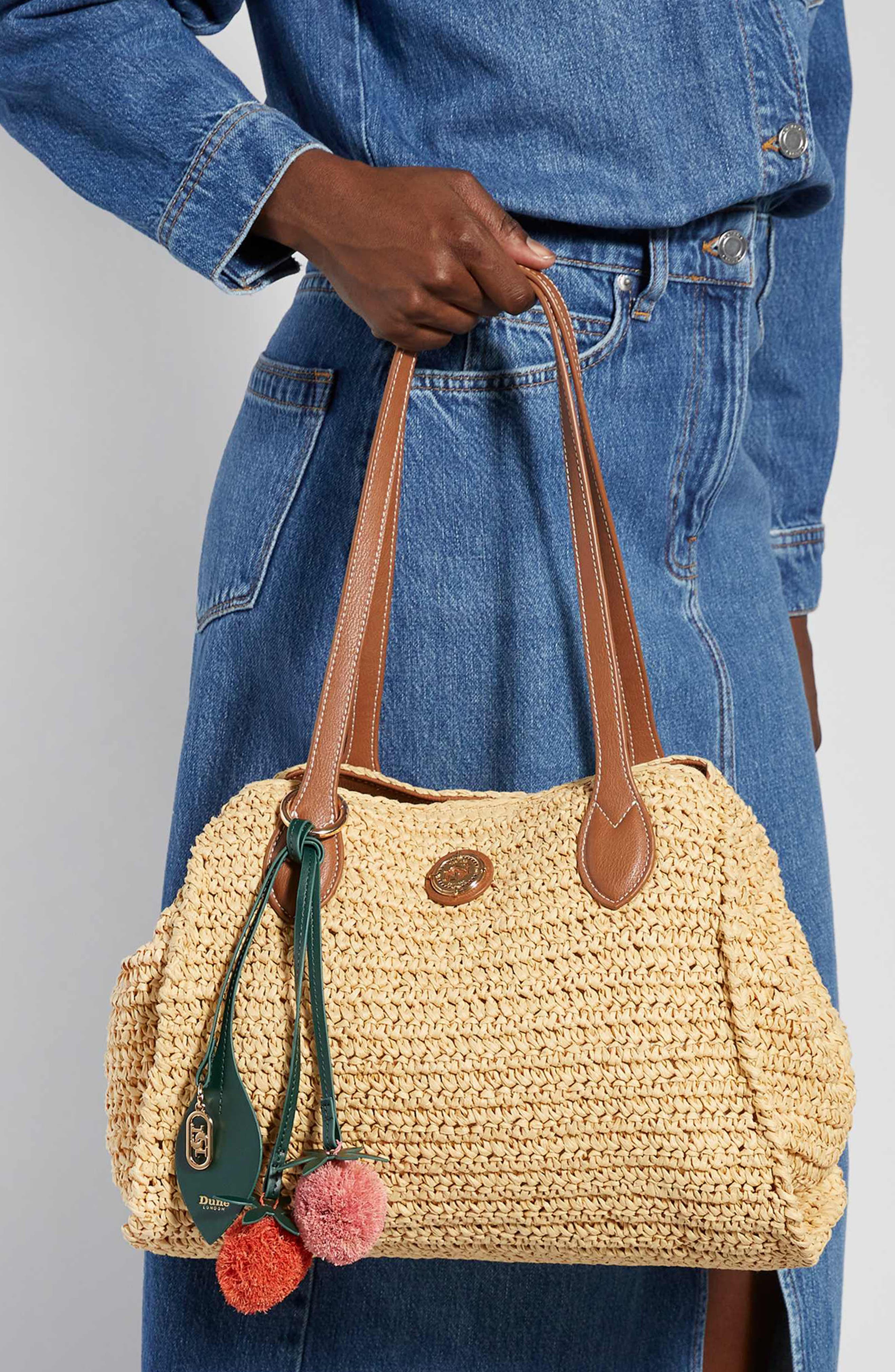 Dune London Devotedly Raffia Satchel, Alternate, color, Natural