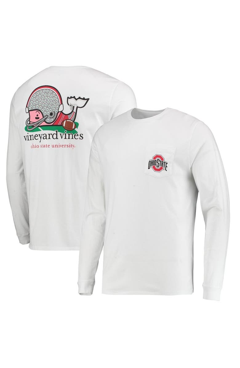 vineyard vines Men's Vineyard Vines White Ohio State Buckeyes Football Whale Long Sleeve T-Shirt, Main, color, 