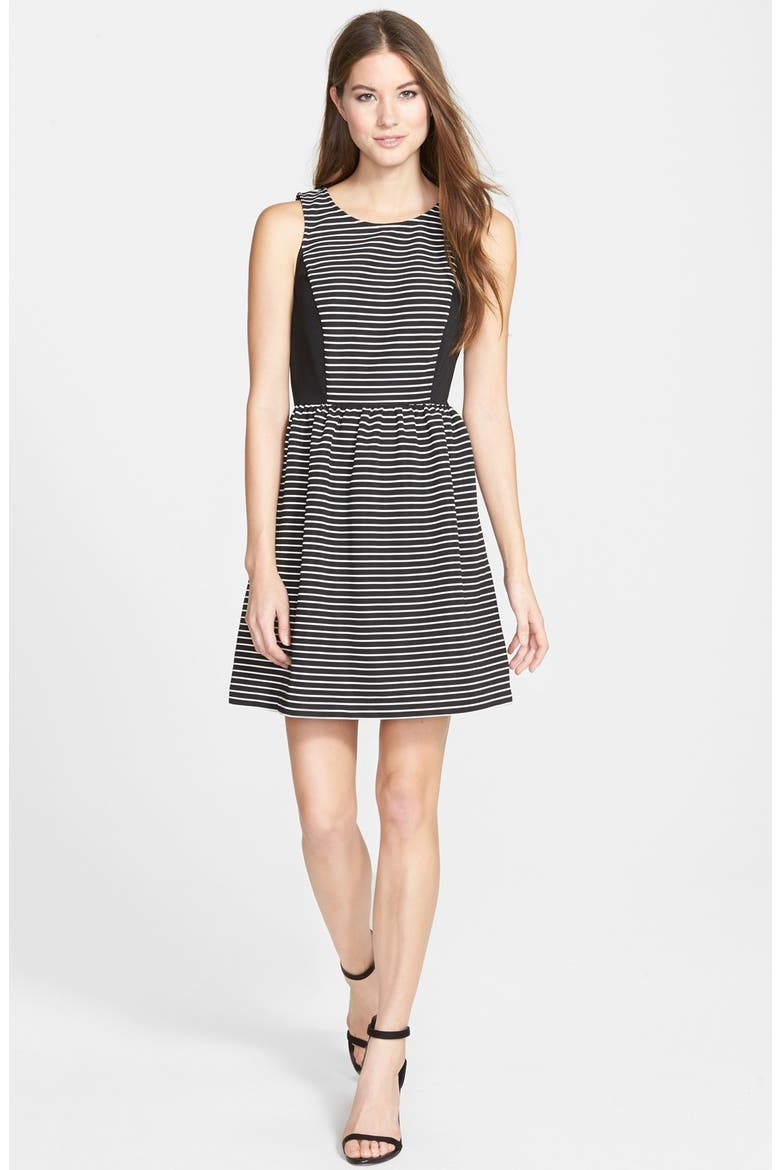 Stripe Ribbed Fit & Flare Dress, Main, color, BLACK COMBO