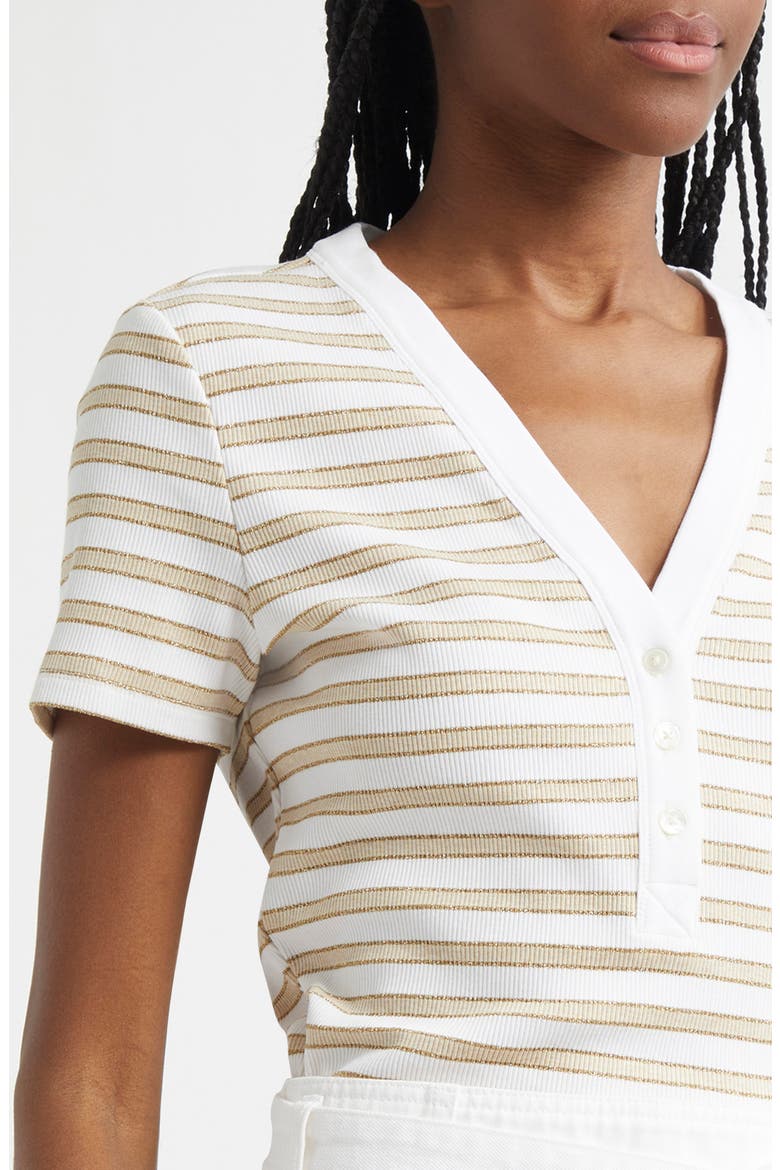 Dekalb Stripe Stretch Cotton Henley Top, Alternate, color, KHAKI WHITE