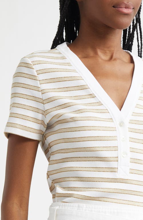 Veronica Beard Dekalb Stripe Stretch Cotton Henley Top In Khaki White