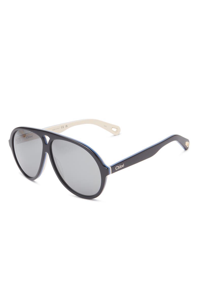 Chloé 61mm Aviator Sunglasses, Alternate, color, Black Black Silver