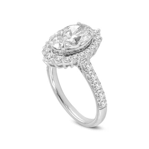 Marcia 14K White Gold Oval Lab Grown Diamond Halo Engagement Ring - 3.8 Ct