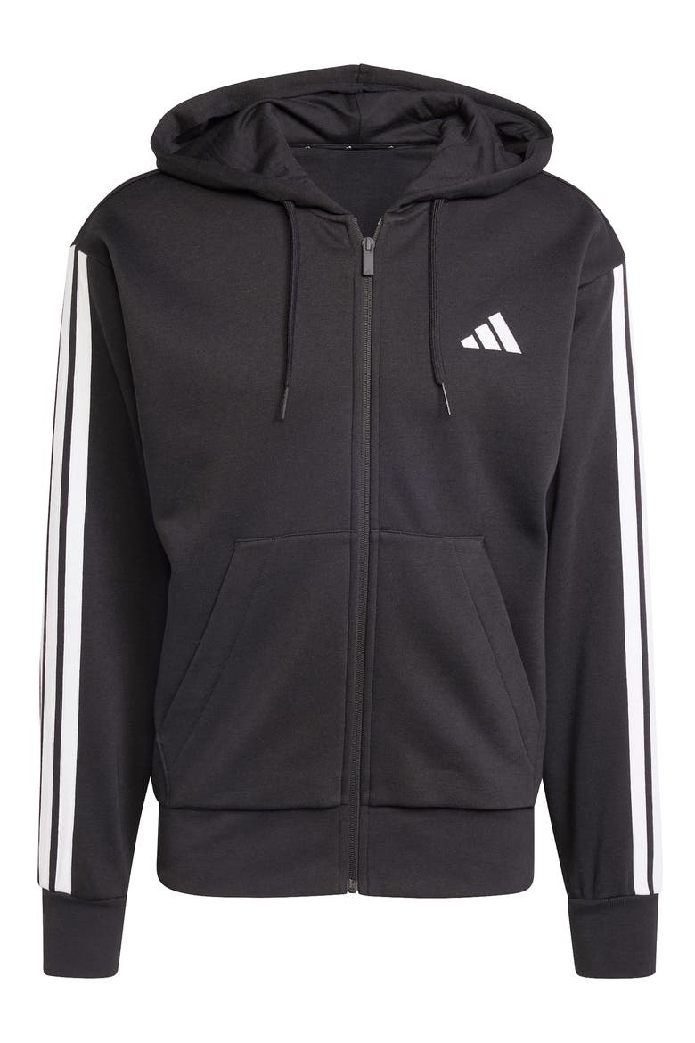 Essential 3-Stripes Fleece Hoodie, Alternate, color, BLACK/WHIT
