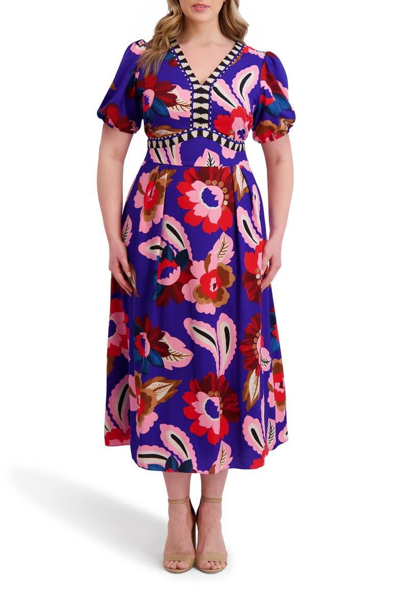 Printed Woven Maxi Dress, Main, color, COBALT MULTI