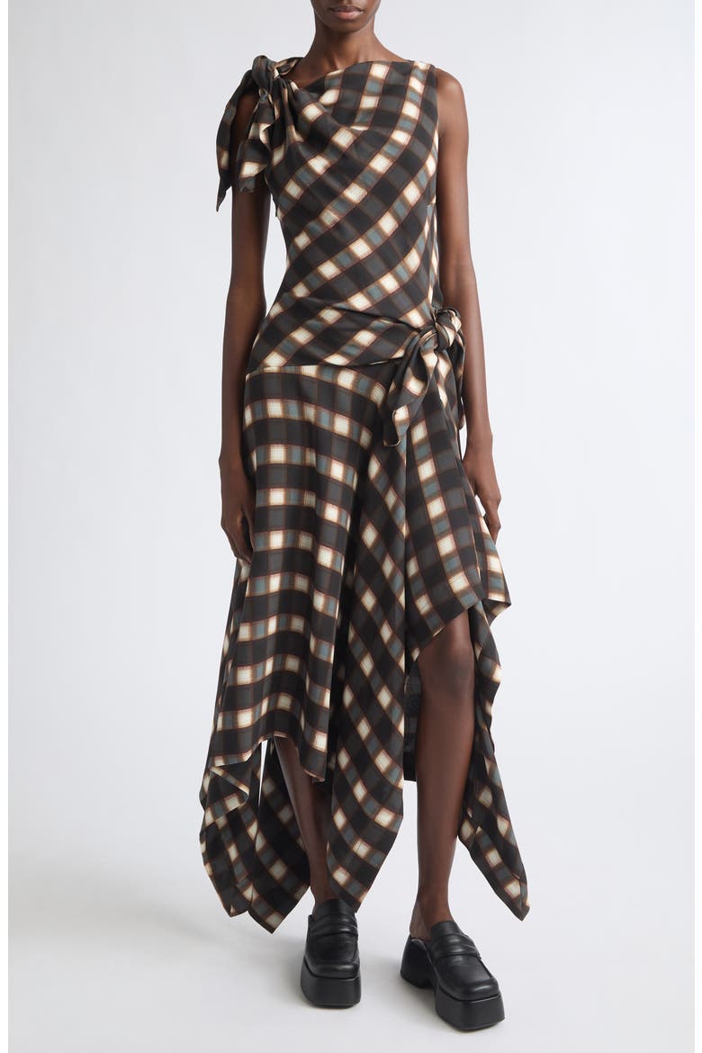 Silk Knotted Midi Dress, Main, color, BROWN MULTI
