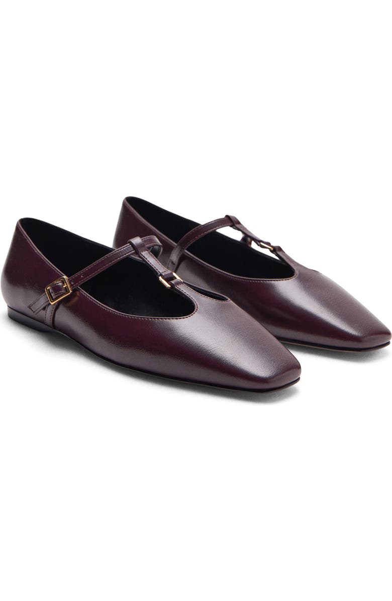 MANGO T-Strap Flat, Main, color, Burgundy