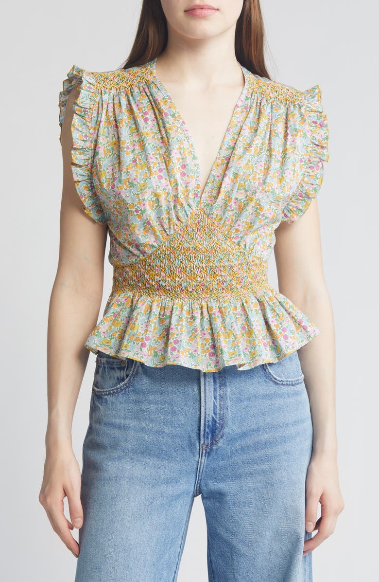 Loretta Caponi x Liberty London Valeria Floral Print Top, Main, color, Top Pastel Poppy Daisy