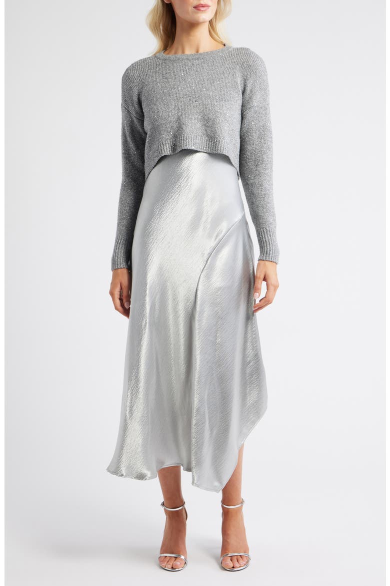 Metallic Slipdress & Sweater, Main, color, SILVER