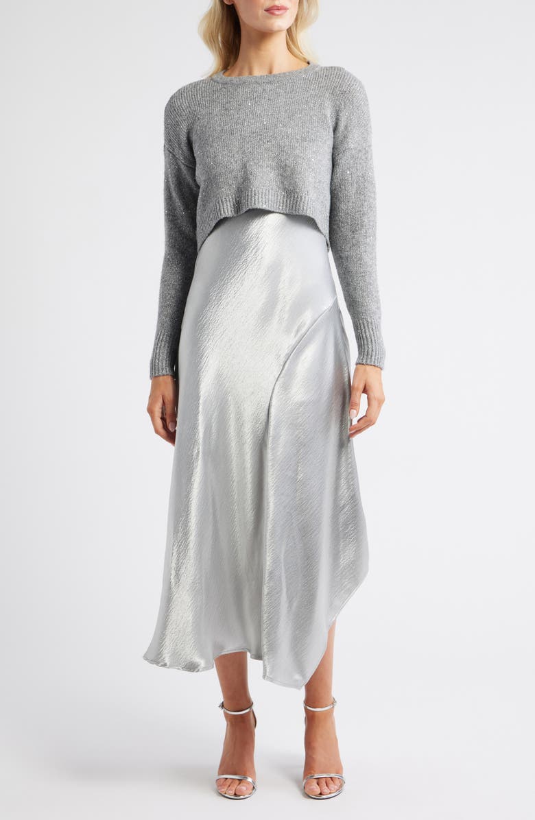 Vince Camuto Metallic Slipdress & Sweater, Main, color, Silver