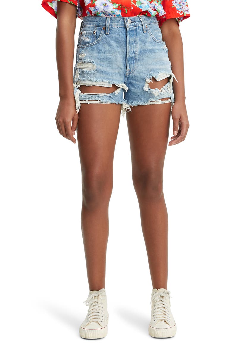 Levi's® 501® High Waist Ripped Cutoff Denim Shorts, Main, color, FAULT LINE
