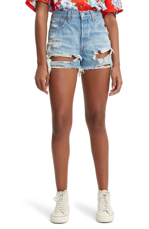 ® 501® High Waist Ripped Cutoff Denim Shorts (Fault Line)