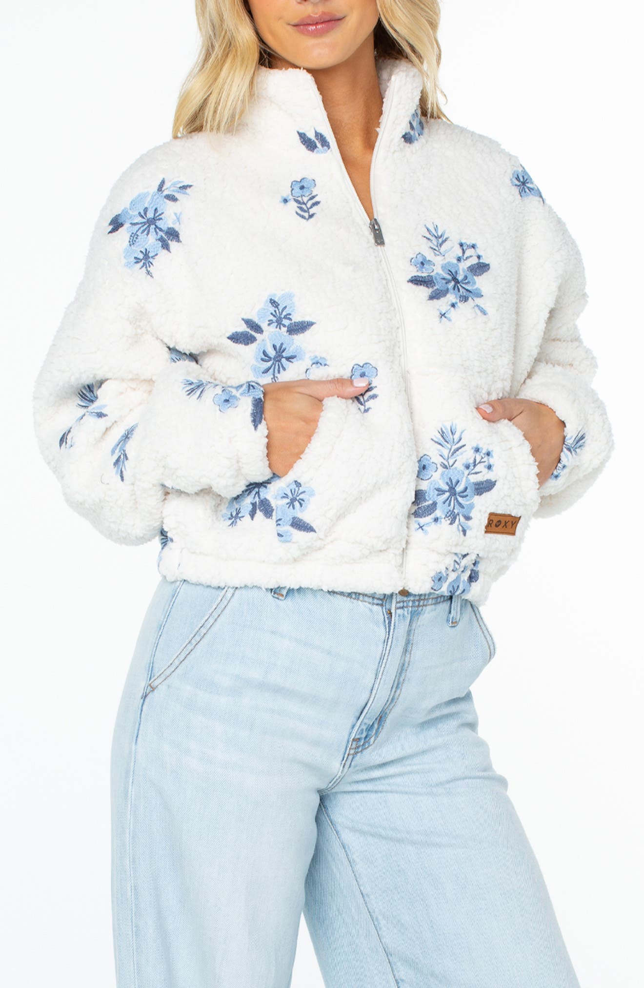 Roxy Embroidered High Pile Fleece Jacket (Women) | Nordstrom