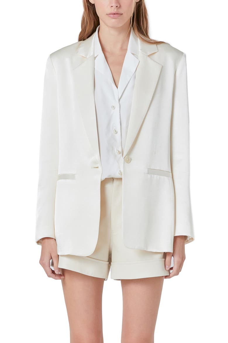 Relaxed Satin Blazer, Alternate, color, CHAMPAGNE