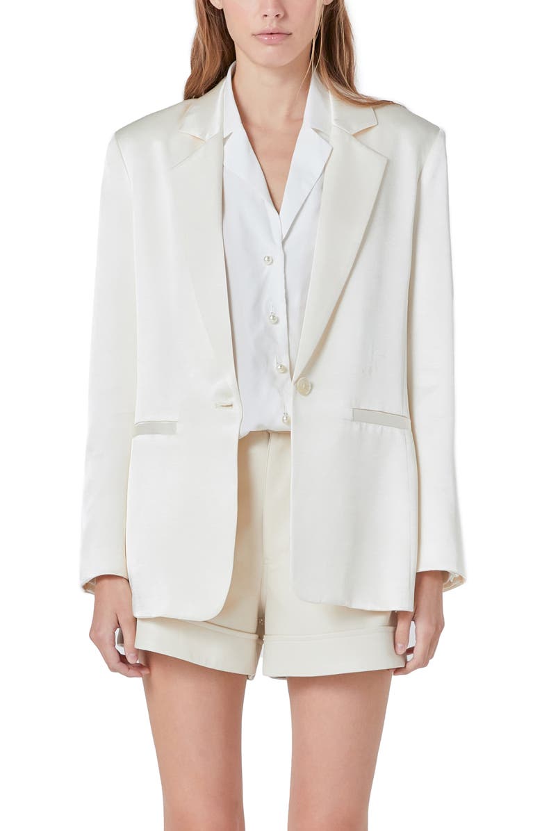Endless Rose Relaxed Satin Blazer, Alternate, color, Champagne