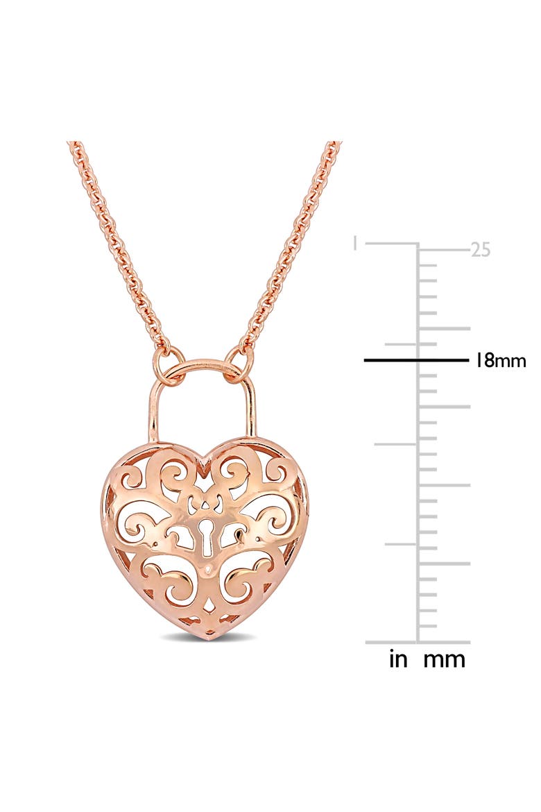Heart Padlock Filigree Pendant Necklace, Alternate, color, PINK