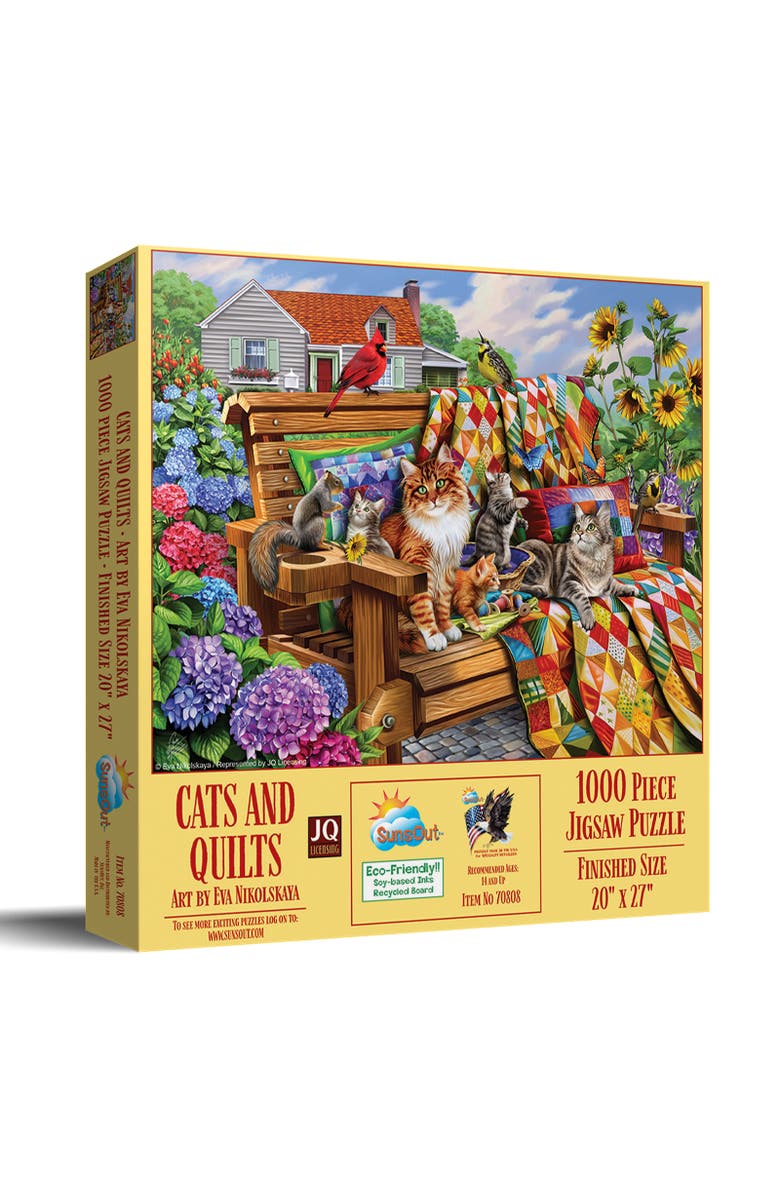 Sunsout Cats and Quilts 1000 piece Jigsaw Puzzle for Adults, Main, color, Multicolor