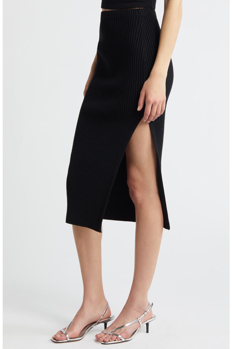 Luxe Sculpt Rib Midi Skirt, Alternate, color, BLACK