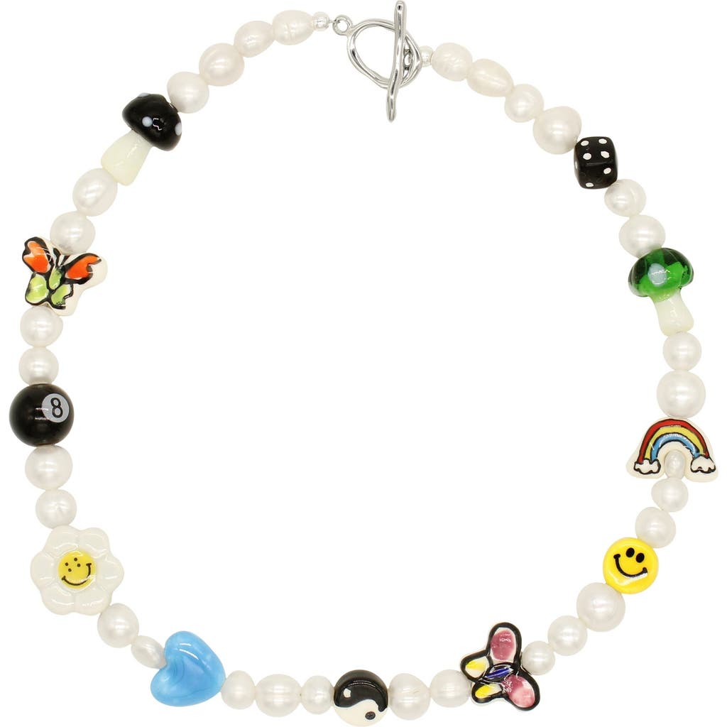 Velvet Luna Mixed Charm Pearl Necklace In Multi
