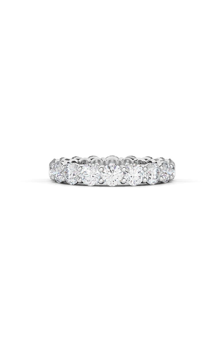 HauteCarat Lab Created Diamond Single Prong 18K Gold Eternity Band Ring, Main, color, White Gold