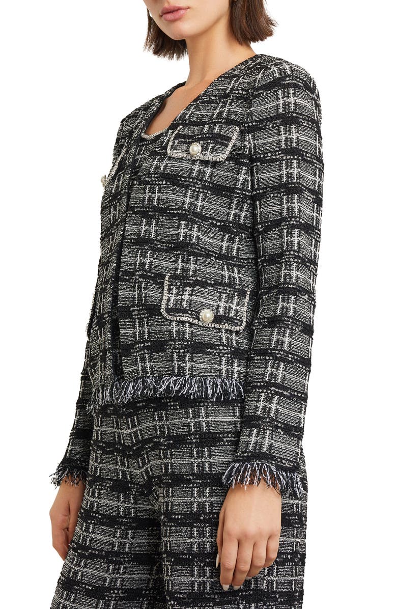 Misook Rhinestone Accent Fringed Tweed Jacket, Alternate, color, 