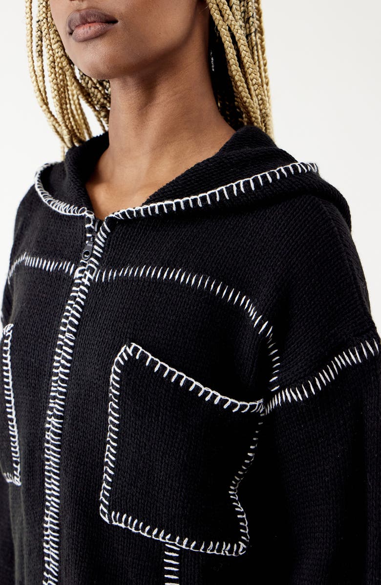 BDG Urban Outfitters Blanket Stitch Hooded Cardigan, Alternate, color, Black