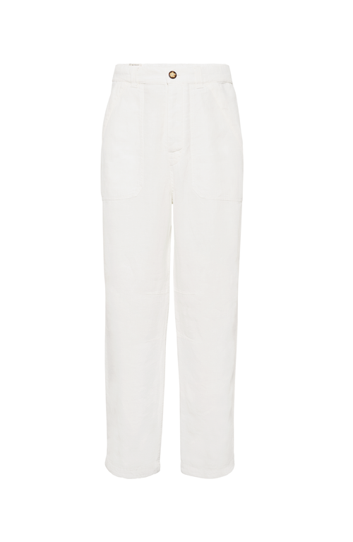 Brunello Cucinelli Gabardine Garment Dyed Trousers In White
