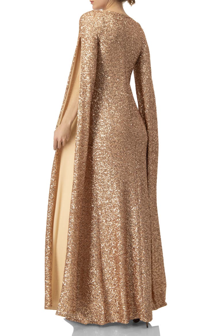 Long Sleeve V-Neck Sequin Evening Dress with Slit, Alternate, color, Light Pink
