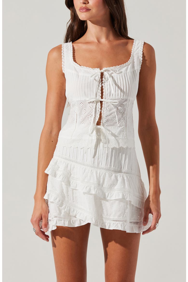 Kensley Embroidered Eyelet Cotton Tie Front Camisole, Alternate, color, WHITE