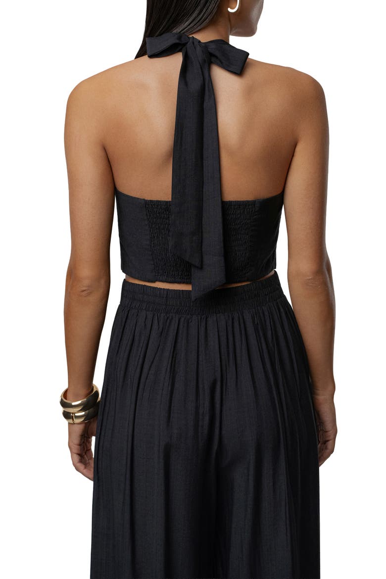 Tropical Daze Halter Top & Wide Leg Pant Set, Alternate, color, BLACK