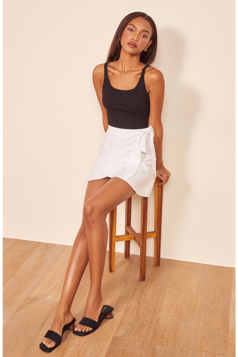 Sax Linen Wrap Miniskirt, Alternate, color, WHITE