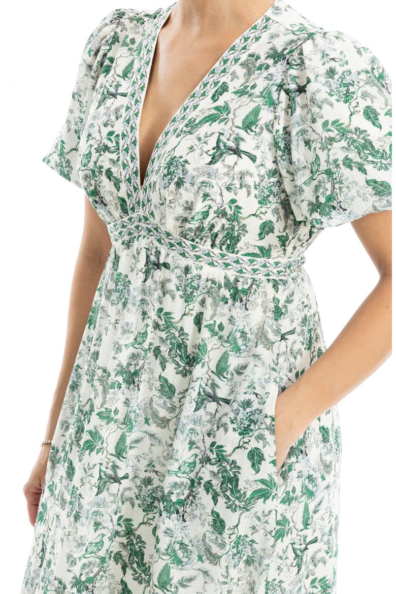 Flutter Sleeve Empire Waist Maxi Dress, Alternate, color, CREAM/ GREEN LUSH GARDEN