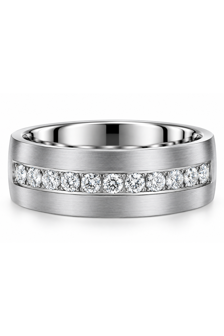 Men's 5/8ct Diamond 8mm Comfort Fit Ring Low Dome Titanium Wedding Band, Main, color, Titanium