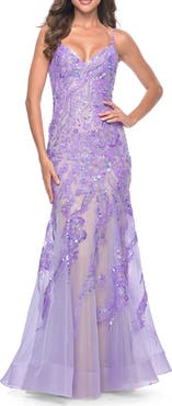 La Femme Mermaid Sequin and Beaded Embellished Prom Dress in Pastels