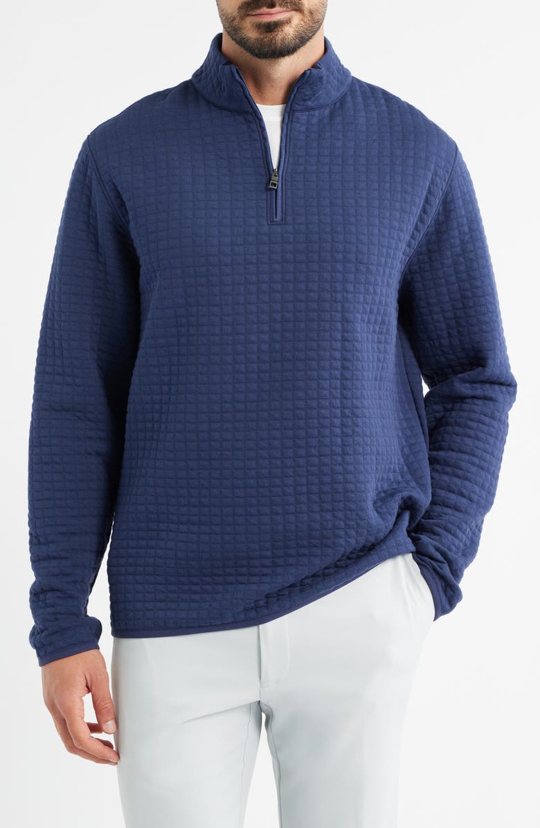 Peter Millar Quad Quilted Quarter Zip Pullover, Main, color, Navy