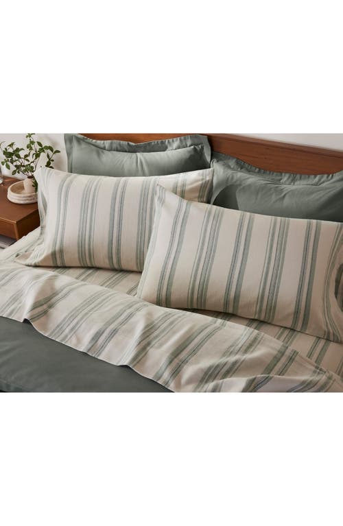 Coyuchi Cloud Brushed Cotton Flannel Sheet Set In Juniper Herringbone Stripe