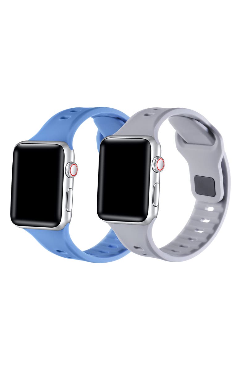 Posh Tech 2-Pack Silicone Watch Bands, Alternate, color, Blue/ Grey