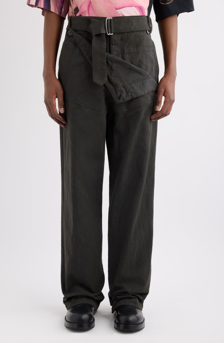 Dries Van Noten Pennine Belted Foldover Waist Jeans, Main, color, Dark Grey