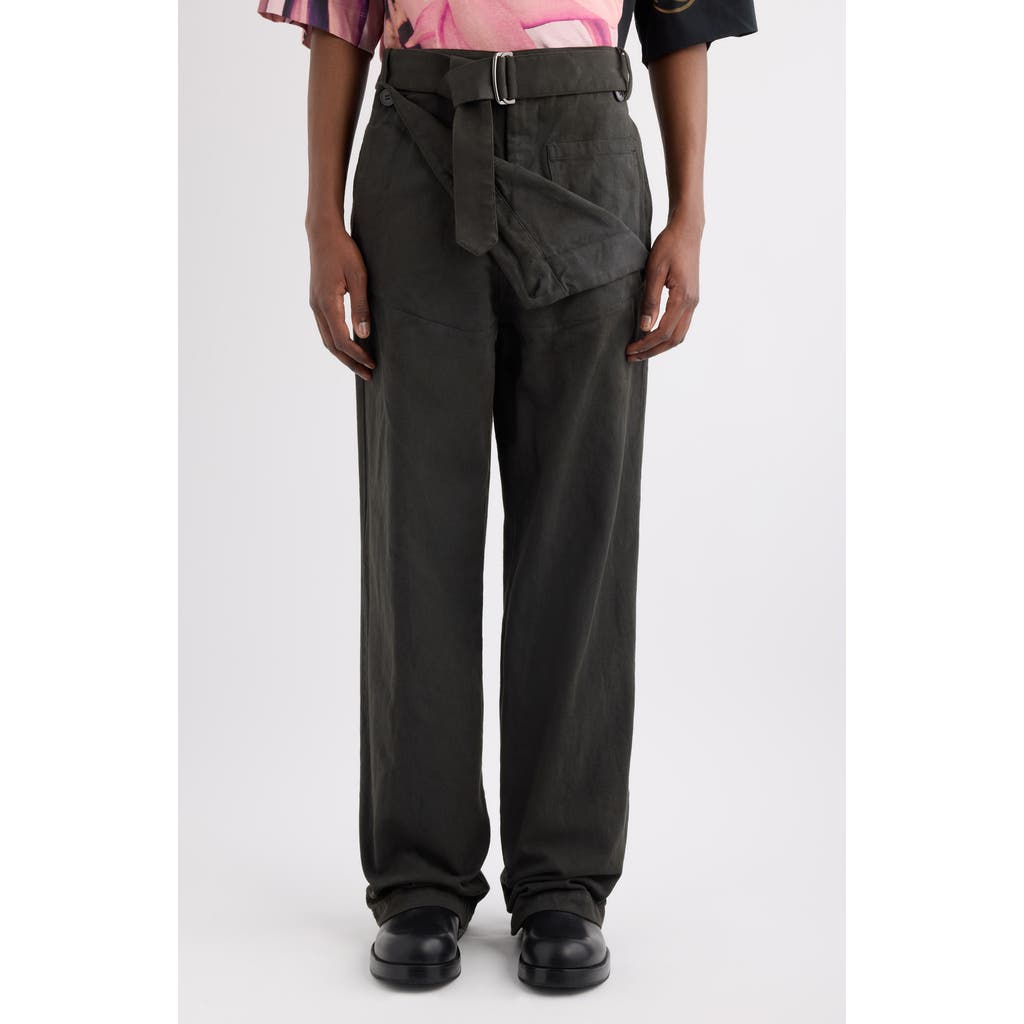Dries Van Noten Pennine Belted Foldover Waist Jeans In Gray