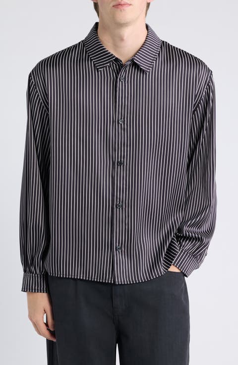 Stripe Satin Button-Up Shirt